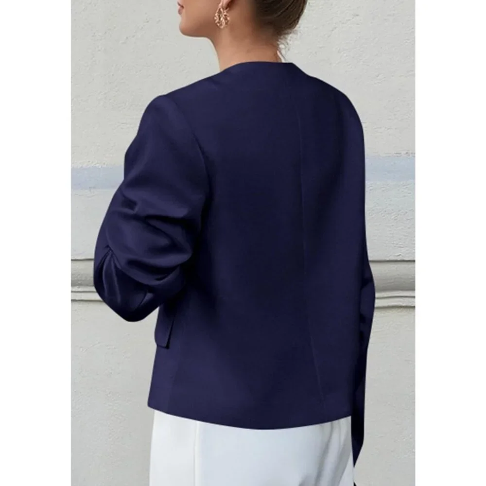 Women's Blue Blazers Business Casual Outfits Fall Fashion Long Sleeve Jacket